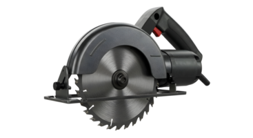 Black and Silver Circular Saw with Rotating Blade on Transparent Background png