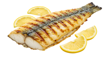 Grilled Fish with Lemon Slices on Transparent Background png