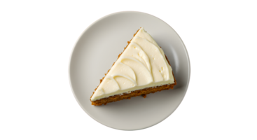 Overhead Shot of a Slice of Carrot Cake with Creamy Frosting on a White Plate png