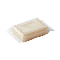Rectangular Bar of Off-White Soap in Transparent Wrapper png