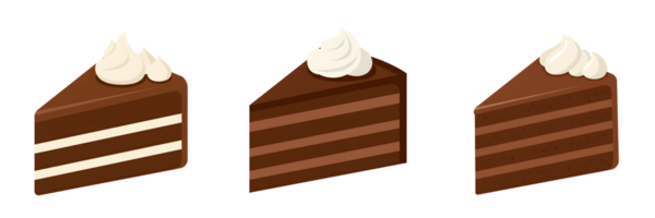 Three Slices of Chocolate Layer Cake with Whipped Cream png