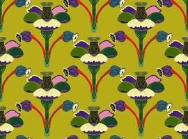 a pattern. with flowers, and leaves on a green background vector