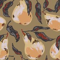 pears and leaves pattern, on a beige background vector