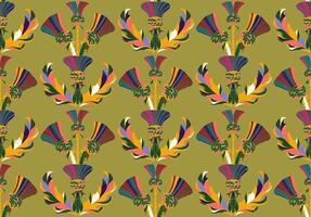 a pattern with colorful feathers and leaves vector