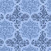 Damask floral hand drawn seamless pattern. simple meadow flower botanical texture for rustic textile vector