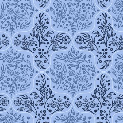 Damask floral hand drawn seamless pattern. simple meadow flower botanical texture for rustic textile