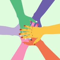 Hands diverse people arm circle Cooperation, unity, partnership, teamwork, support, trust, community vector
