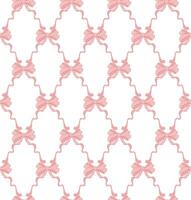 Pink, lilac coquette ribbon bow trellis checkered seamless pattern Damask Print. Rhombus Background vector