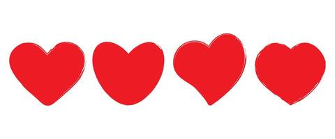 Set of grunge red hearts on isolated background.. vector