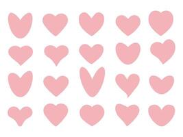 Big set of pink hearts of different shapes, flat, hand drawn. Design elements for Valentine's Day, websites, wedding. .EPS 10. vector