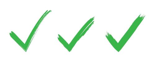 Set of check marks drawn with brush strokes. Approval symbol. Green tick mark symbol on isolated background. . vector
