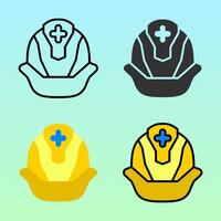 Safety helmets with medical cross in bold, flat and colored styles, symbolizing health workers' protection in hazardous fields, ideal for emergency service media. vector