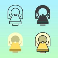 MRI scan figures with medical patients inside scanning devices in flat and outline styles, illustrating diagnostics, perfect for radiology or hospital signage. vector