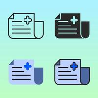 Hospital documents with medical crosses in flat and outline styles, indicating clinical records or prescriptions, perfect for admin or report UI use. vector