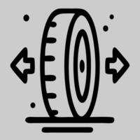 Vertical wheel icon with motion arrows showing rotation and movement direction in flat style vector