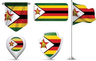Set of Zimbabwe Flags in Different Shapes and Styles vector