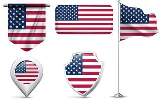 Set of United States Flags in Different Shapes and Styles vector