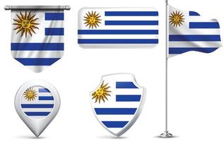 Set of Uruguayan Flags in Different Shapes and Styles vector