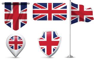 Set of United Kingdom Flags in Different Shapes and Styles vector