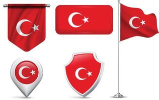Set of Turkish Flags in Different Shapes and Styles vector