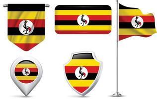 Set of Ugandan Flags in Different Shapes and Styles vector