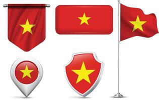 Set of Vietnamese Flags in Different Shapes and Styles vector