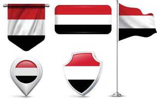 Set of Yemen Flags in Different Shapes and Styles vector