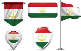 Set of Tajikistan Flags in Different Shapes and Styles vector