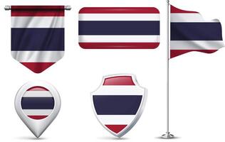 Set of Thailand Flags in Different Shapes and Styles vector