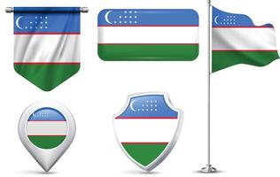 Set of Uzbekistan Flags in Different Shapes and Styles vector