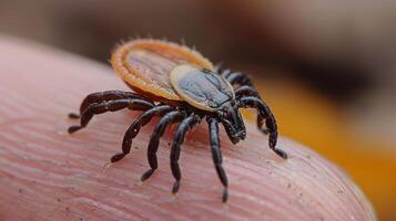 A tick on a person's finger photo