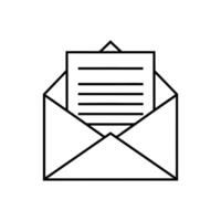 Simple Black and White Open Envelope Icon with Lined Document vector