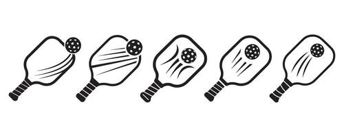 Black and White Pickleball Paddle and Ball Icon Set in Motion vector