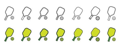 Pickleball Paddle and Ball Pattern Black and White Outlines and Green Colored vector