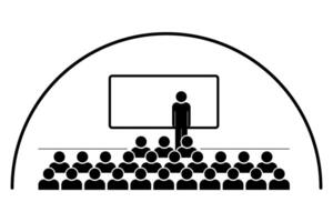 Lecturer presenting to audience in auditorium with projection screen icon symbol vector