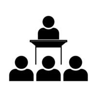 Speaker at podium addressing audience icon illustration vector