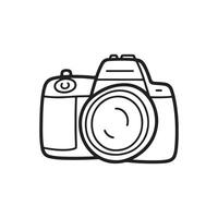 Simple Black and White Line Drawing of a Modern Digital Camera vector