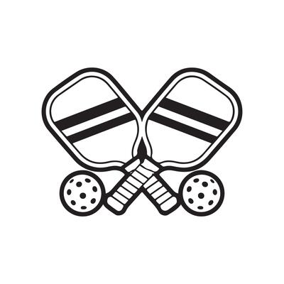 Black and White Pickleball Design Featuring Paddles and Balls Crossed Together