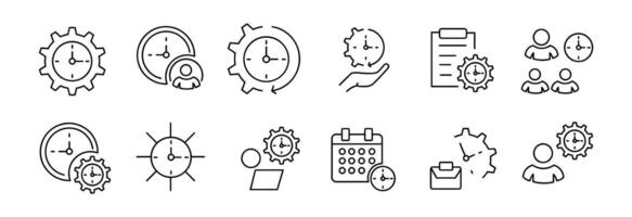 clock timer working gear settings. Set of time management business icon. vector