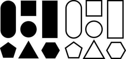 Set of basic geometric shapes in filled and outline versions. Ideal for layout guides, education, UI elements, clean symbolic compositions. vector