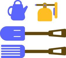 Minimalist gardening tool icons in bold color blocks, great for educational material, garden planning, and icon collections. vector