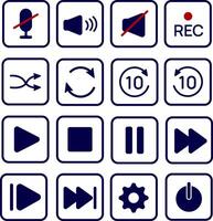 Media UI icon pack with buttons for play, pause, volume, record, repeat and shuffle. Great for podcast apps, remote control or stream UI. vector