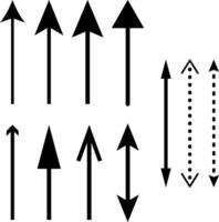 Collection of upward-pointing arrows in bold styles. Useful for growth charts, timelines, mobile navigation, direction, infographic layouts. vector