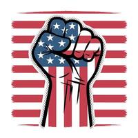 striking graphic of a raised fist covered in the iconic American flag pattern vector