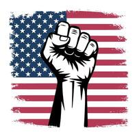 A powerful visual combining a raised white fist set against a distressed American flag background vector
