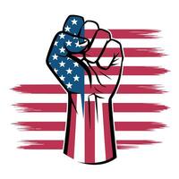 A striking graphic of a raised fist covered in the iconic American flag pattern vector
