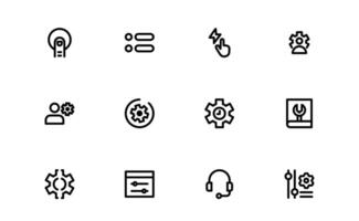 Settings Icons set. Professional Scalable Graphics for Adjustment, Optimization, and Fine-Tuning of Applications and Systems vector
