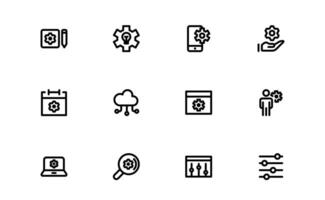 Settings Icons bundle set pack. Scalable Graphics for Adjustment, Optimization, and Fine-Tuning of Applications and Systems vector
