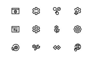 Settings Icon Package. Scalable Graphics for Adjustment, Optimization, and Fine-Tuning of Applications and Systems vector