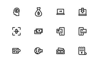 Digital Payments Icons. High-Quality flat Line and Outline Illustrations for Mobile Wallets, Transactions, Online Payments, and Digital Finance vector